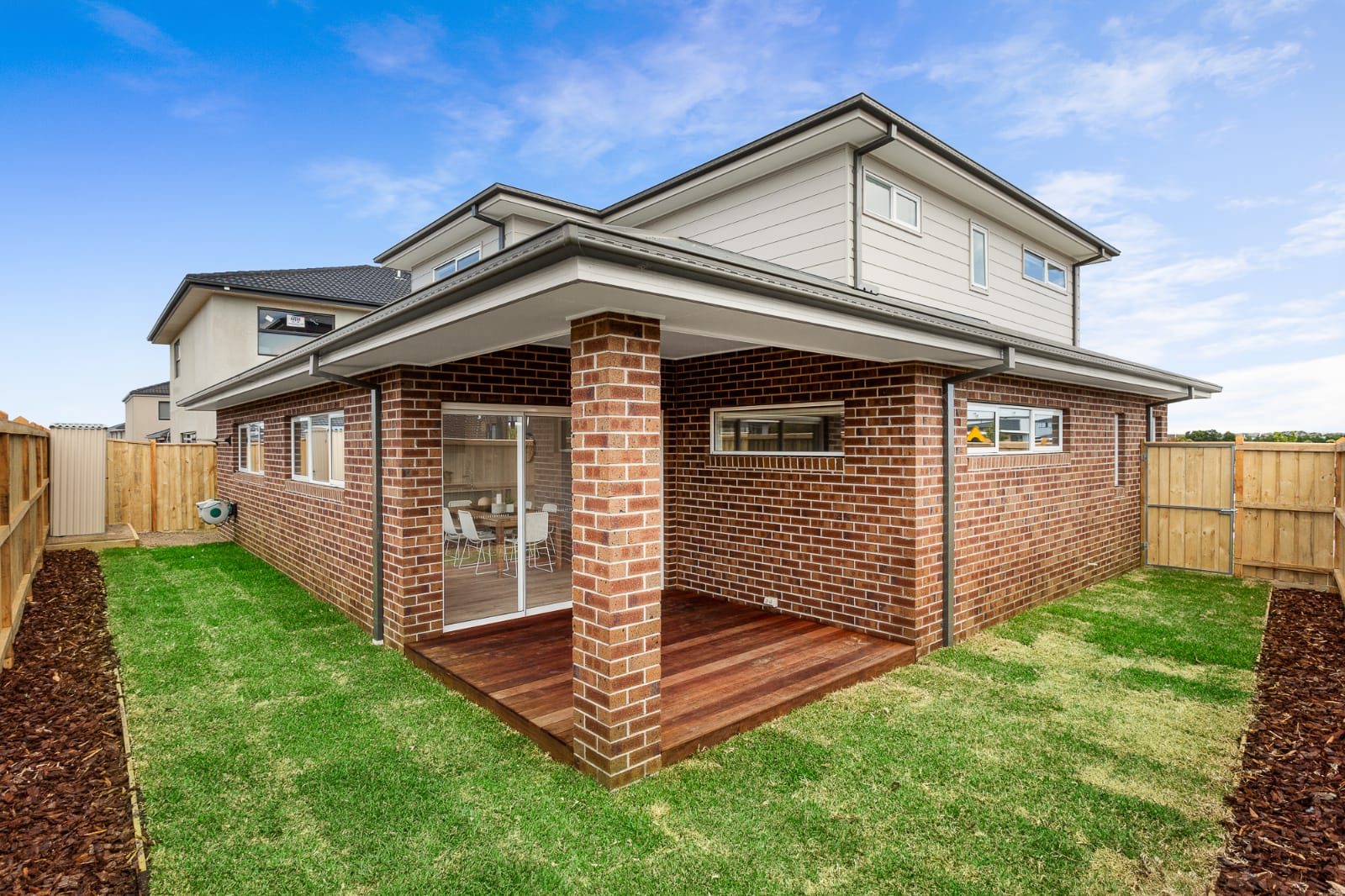 Sandy Road new home, covered brick alfresco and timber deck