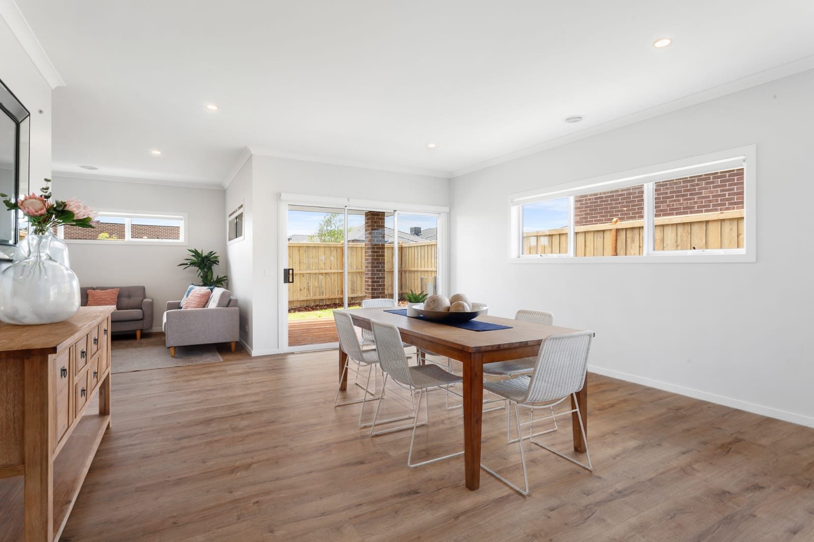 Sandy Road new home, open-plan living and dining opening to the yard
